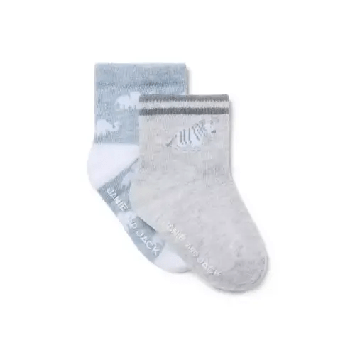 Baby Soft Blue Heather Elephant And Earl Grey Heather Zebra Baby Animal Friends Sock Set by Janie and Jack