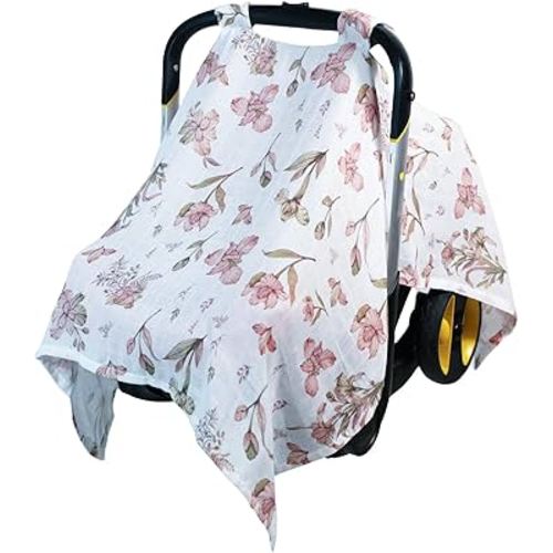 80S Muslin Car Seat Cover for Babies - Soft & Breathable Infant Carrier Canopy, Lightweight Sunshade for Summer, Universal Fit for Baby Boys & Girls