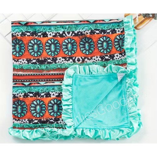 Turquoise Western Girls Baby Blanket