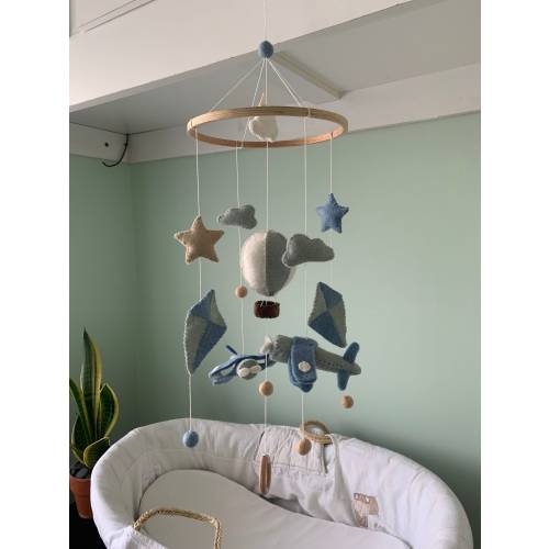 HATA Decors UK - Baby Mobile decoration, Cot Mobile, Handmade, For Montessori and Nursery, Baby boy mobile, Aircraft mobile, Kite