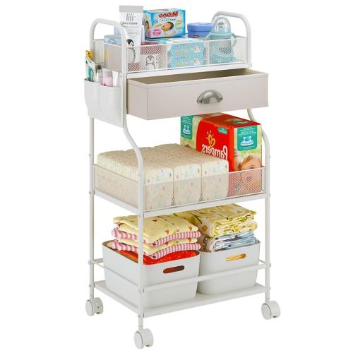 Amazon.com: Baby Diaper Caddy Cart Organizer -3 Tier, Bedside Nursery Essentials Cart & Storage Holder for Newborn Baby Stuff, 2+1 Dividers, 1 Drawer,Rolling Utility Cart for Bedroom,Changing Table, Crib : Baby