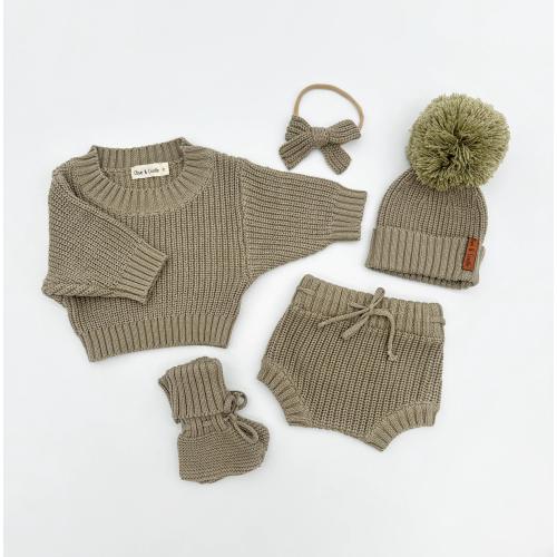 Knit Baby Sweater Bloomer | Set OPTIONS booties beanie bow | Cotton kids crew neck Quincy Willow