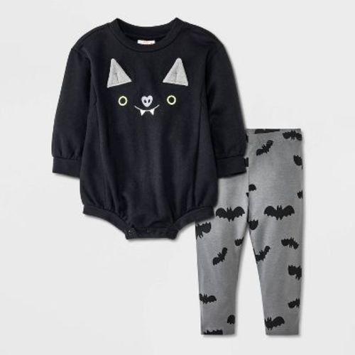 Baby Bat Face Romper & Leggings Set - Cat & Jack™ Black Newborn