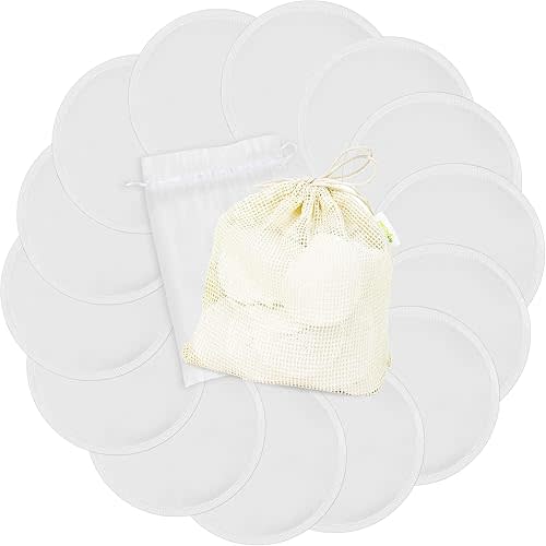 wegreeco Nursing Breast Pads (14 Pack) + Laundry Bag & Travel Storage Bag, 4.7 inch Option - Washable & Reusable Breastfeeding Nursing Pads (White, Plain Shape)