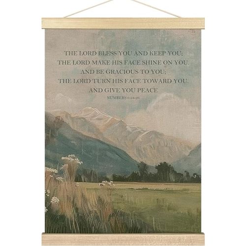 BCUANGD Christian Wall Decor - Scripture Landspace Wall Art Poster Hanger with Wood Frames, Vintage Bible Verse Biblical Wall Hanging Canvas Decor for Grandmillennial Home Farmhouse, 12x16 Inches