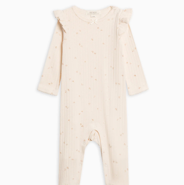 Addy Brushed Back Pointelle Flutter Sleeve Footed Romper