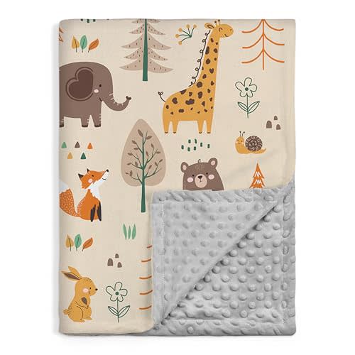 SANDJEST Woodland Animal Blanket - 30 x 40 Kids Minky Blankets for Boys Girls - Gifts for Birthday Christmas - Nursery Bedroom Decor