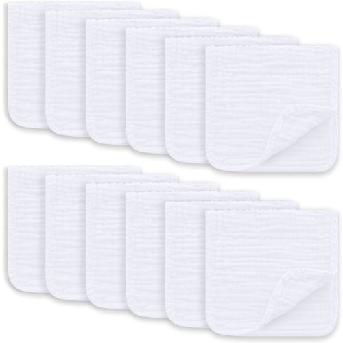 Muslin Burp Cloths Large 100% Cotton Hand Washcloths for Boys & Girls, Baby Essentials Extra Absorbent and Soft Burping Rags for Newborn Registry (White, 12-Pack, 20" X10") - 10x20 Inch (Pack of 12)