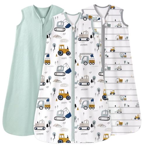Baby Sleep Sack 6-12 Months 0.5 Tog Wearable Blanket Baby, 3 Pack 100% Cotton Lightweight Sleeping Sack with 2-Way Zipper for Newborn Infant Excavator