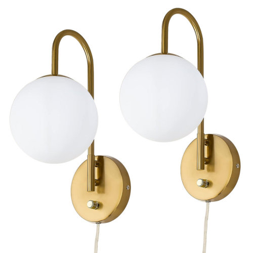 Mercer41 Selenia Iron Armed Wall Sconces White Globe Glass Shade (Set of 2) & Reviews | Wayfair