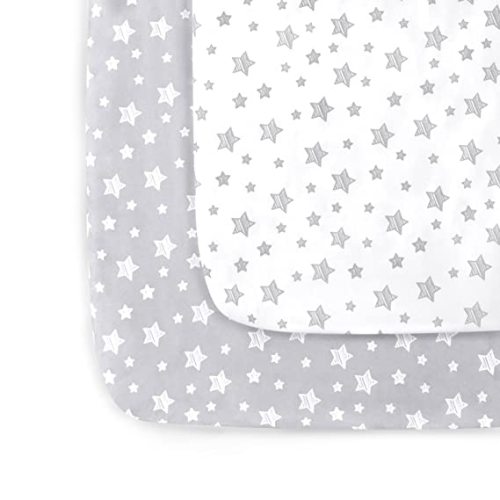 Mini Crib Sheets, 2 Pack Pack and Play Sheets, Stretchy Pack n Play Playard Fitted Sheet, Compatible with Graco Pack n Play, Soft and Breathable Material, Grey & White