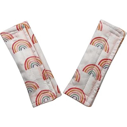 Baby Car Seat Neck Cover, Car Seat Strap Cover, Seat Belt Cushions Pads, Shoulder Strap Protectors, Reversible Pram Harness Covers in Minky Floral, Baby Neck Pad Protector, Rainbow