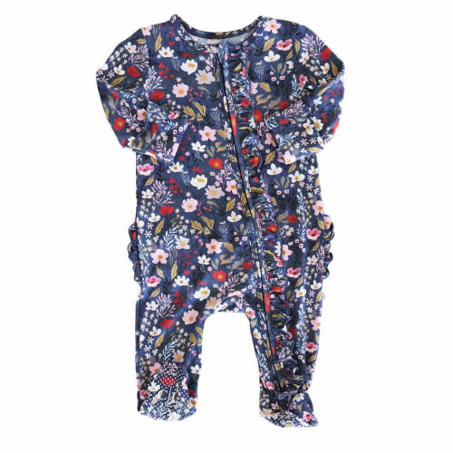 Midnight Meadow Ruffle Zipper Footie - 3-6 months