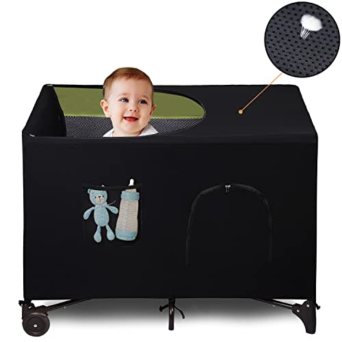 LLYWCM Crib Blackout Cover for Pack N Play - Travel Crib Cover, Breathable Baby Netting Cover/Tent for Indoor or Outdoor Portable Stretchy Blackout Tent, Net Curtains