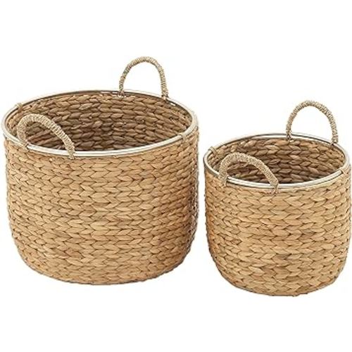 Deco 79 Seagrass Handmade Decorative and Functional Basket S/2 W-41141, 12"/16"W, Light Brown