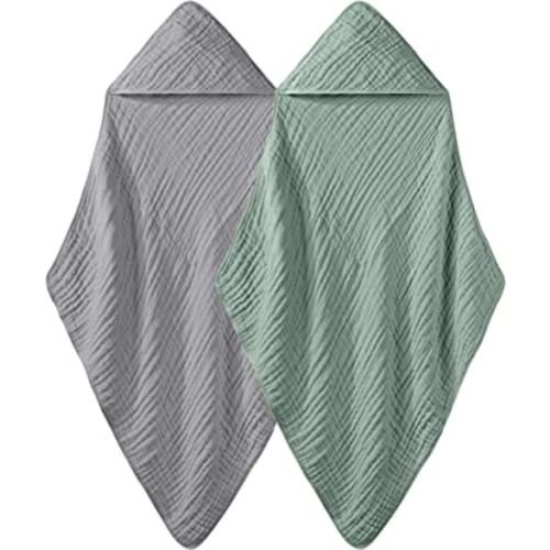 Yoofoss Hooded Baby Towels for Newborn 2 Pack 100% Muslin Cotton Baby