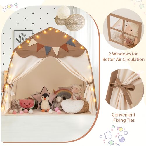 Kids Play Tent Bed Tent with String Lights Extra Large Playhouse Tent - 62" x 38.5" x 58" (L x W x H)