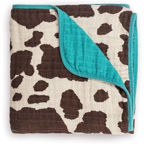 Itzy Ritzy Baby Blanket – Soft Cotton Muslin Multi-Use Blanket - Can Be Used as a Tummy Time Mat, Nursing Cover, Stroller Shade & More – Measures 30" x 40", Machine Washable (Cow Print)