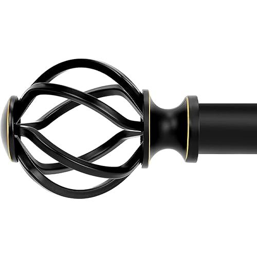 Curtain Rods for Windows 48 to 84 Inch(4-7 Feet),3/4" Diameter Black Drapery Rods with Twisted Cage Finials,Size:36-88 Inch