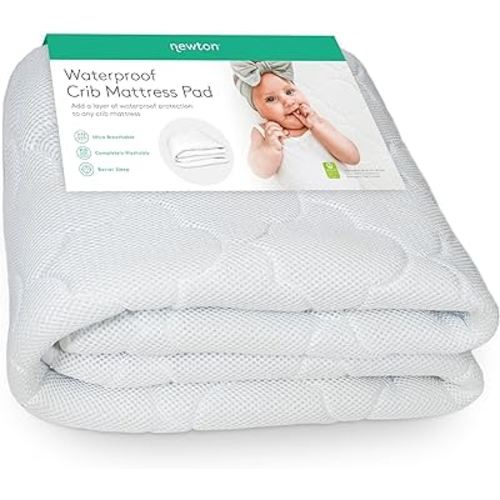 Newton Baby Waterproof Crib Mattress Pad | 100% Breathable Quilted Layer for Comfort & Universal Fitted Skirt for Secure Fit | Machine Washable | Crib Mattress Protector Pad Waterproof, 1 Pack