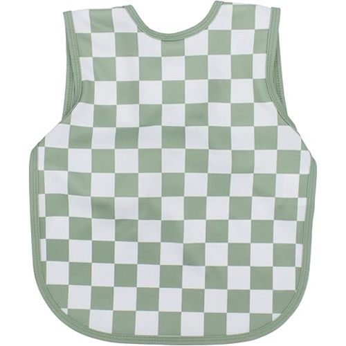 BapronBaby Sage Checkerboard Bapron - No Neck Tie Safer Bib for Baby & Toddler - Soft Waterproof Stain Resistant - Machine Washable - Sz Baby/Toddler 6m-3T