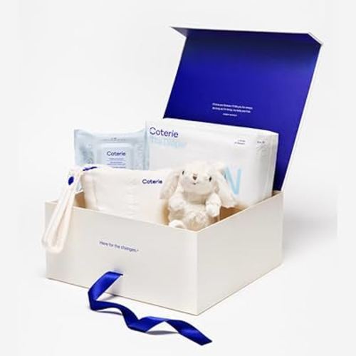 Coterie The Newborn Gift Set, Size Newborn Diapers (31 Count) & Size 1 (33 Count), 1 Travel Size Pack Baby Wipes (18 Count), Plant Based Materials, Hypoallergenic for Sensitive Skin, Baby Essentials