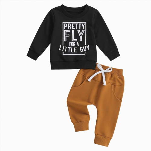 mgoYE 1t Boy Fall Clothes Fall Winter Outfit Patchwork Long Sleeve Sweatshirt Tops Stretch Pants Set Sweatshirt Pants Set(Black,0-6 Months)