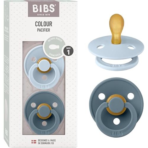 BIBS Pacifiers 0-6 Months | Set of 2 Colour Pacifier with Symmetrical Nipples | BPA-Free Natural Rubber | Made in Denmark | Baby Blue/Petrol, 0-6 Months