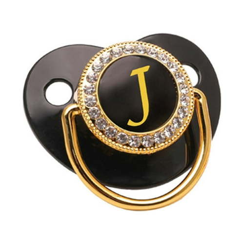 PRINxy Kids Soothing Pacifier & Teether,Baby Pacifier 26 Letter Name Initials Silicone Baby Pacifier Golden Shiny Newborn Pacifier,Black J, One Size