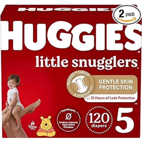 Huggies Size 5 Diapers, Little Snugglers Baby Diapers, Size 5 (27+ lbs), 120 Ct (2 packs of 60)