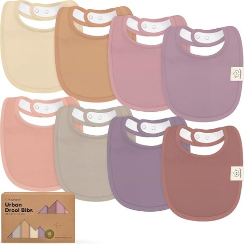 8-Pack Organic Baby Bibs for Boys, Girls - Soft Cotton Drooling and Teething Bibs for Baby Girl & Boy, Extra Absorbent, Easy to Clean & Put On for Toddler, Newborn, Infant 0-24 Months (Mauve)