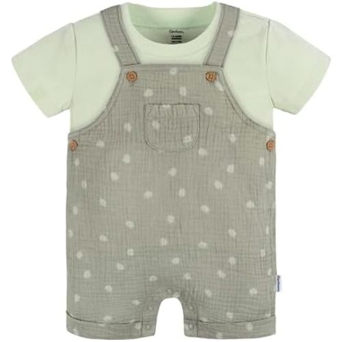 Gerber Unisex Baby Gauze Overall Romper And T-Shirt Set
