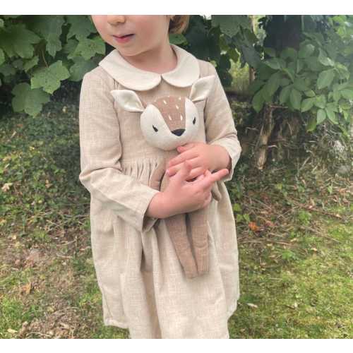 Linen Stuffed Animal: Hand Embroidered Woodland Doll