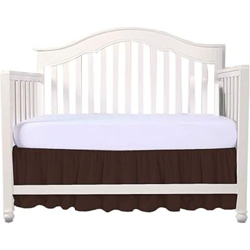 Chocolate Crib Bed Skirt Dust Ruffle, Split Corner 100% Natural Cotton Nursery Crib Toddler Bedding Skirt for Baby Girls or Boys, Infant Crib Bed Skirt Ruffled with Split Corners, 14" Drop