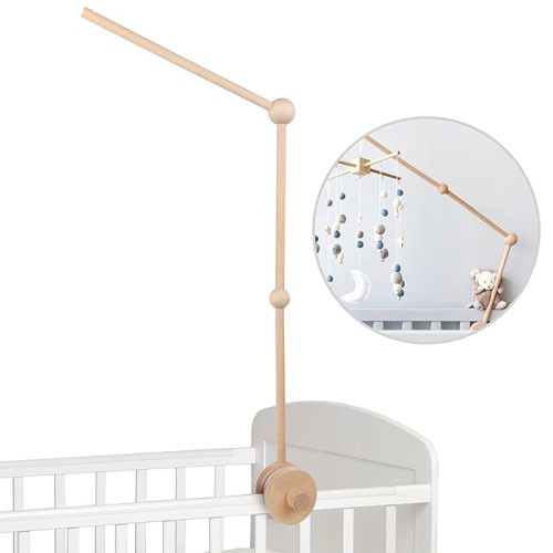 Crib Mobile Arm - Rotating Wooden Mobile Arm for Crib 28-33 inch Baby Mobile Hanger Nursery Mobile Stand for Crib (Log Color)