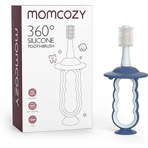 Momcozy Baby Toothbrush, Toddler Toothbrush 1-2, Infant Toothbrush, Baby Toothbrush 6 to 12 Months and up, Oral Cleaner, Baby Tongue Cleaner, Blue
