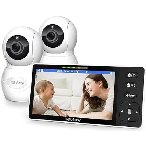 HelloBaby HB6081- 2 Split Screen Baby Monitor with 2 Cameras and Stand
