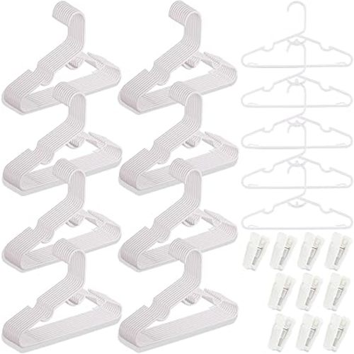 80 Packs Baby Hangers for Closet Plastic Baby Clothes Hangers with Clips for Nursery Kids Hangers for Closet Organizer, Stack-able Hangers for Newborn, Infant, Toddler, Children, Space-Saving, White