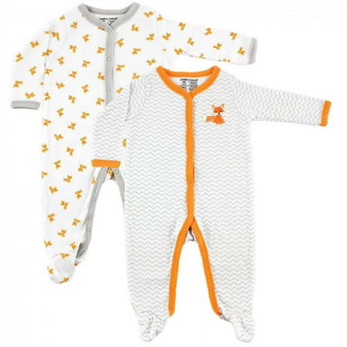 Luvable Friends Baby Boy Cotton Snap Sleep and Play 2pk, Fox, 3-6 Months