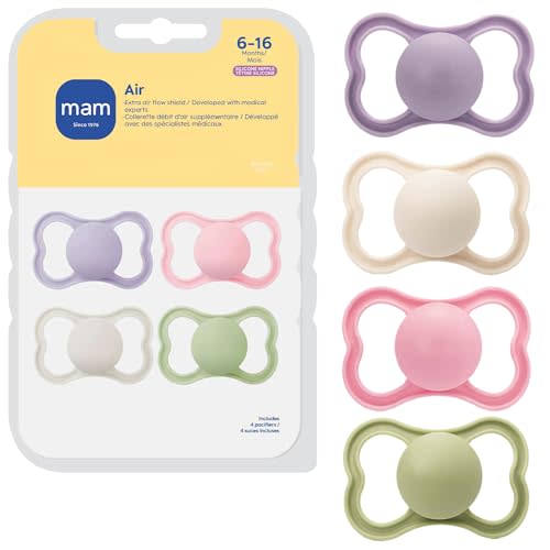 MAM Air Matte Pacifiers, for Sensitive Skin, 6+ Months, Best Pacifier for Breastfed Babies, Girl Pacifiers, 6-16 Months, 4 Count (Pack of 1)