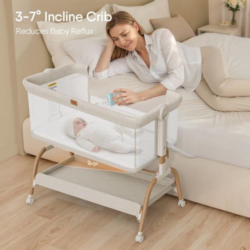 Amazon.com: Baby Bassinet Bedside Crib, 3-in-1 Baby Bassinet Bedside Sleeper with Mattress and Soft, Breathable Sheet, Full-Mesh Sides, 6-Height Adjustable, Stable and Secure Crib for Newborns : Baby