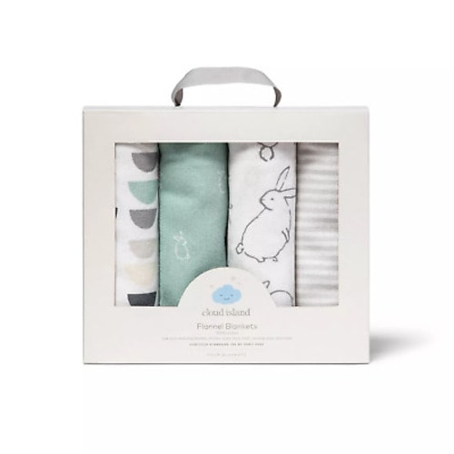 Cloud Island Bunny Flannel Blankets Set Of 4 - 100% Cotton - Unisex Baby Blanket