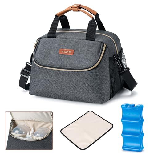 BABEYER Breastmilk Cooler Bag with Ice Pack Fits 6 Baby Bottles up to 9 Ounce, Wearable Breast Pumps Cooler Bag for Nursing Mom Daycare, Work, Travel- Dark Grey