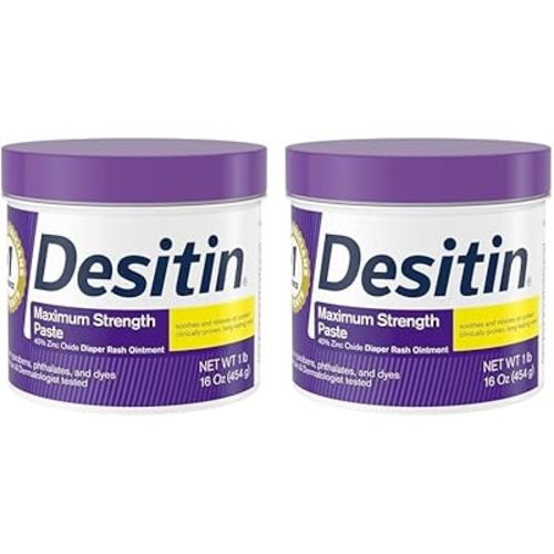 Desitin Maximum Strength Baby Diaper Rash Cream with 40% Zinc Oxide for Treatment, Relief & Prevention, Hypoallergenic, Phthalate- & Paraben-Free Paste, 16 oz (Pack of 2)