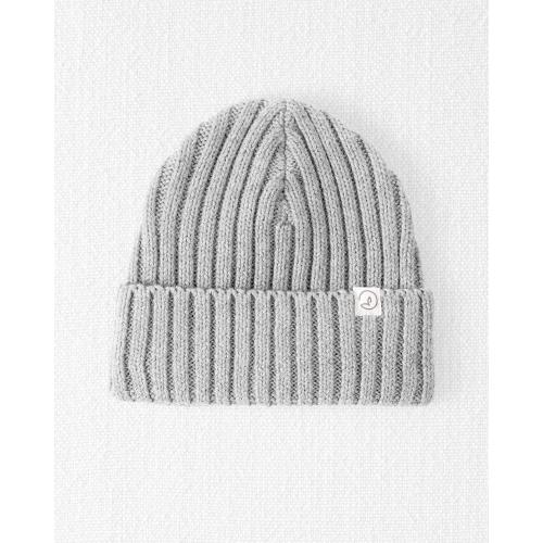 Carter's Little Planet Baby Organic Cotton Ribbed Knit Beanie - 3-9M - Style,Grey Heather
