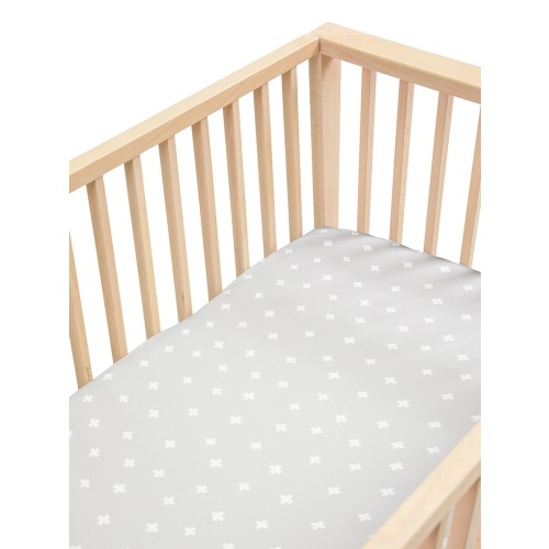 Sleepy Silk Baby Bedding | Silk Cot Fitted Sheet - Dove Grey Crosses