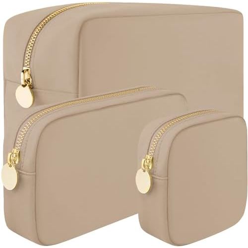 DANCOUR 3 Piece Makeup Bag Set Mini, Small & Large Cosmetic Bags for Women & Girls Cute Makeup Bag Set, Travel Toiletry Bag Women, Make-up Bag Set Cosmetic Bag Set Travel Makeup Bag Pouch Set (Tan)