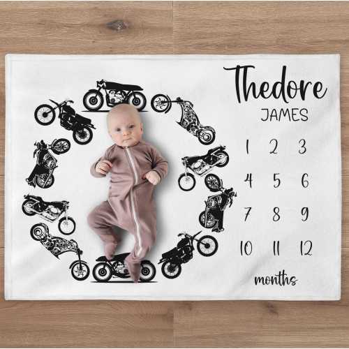 Bicycle Milestone Blanket, Personalized Motorcycle Baby Boy Month Blanket, Nursery Custom Newborn Growth Tracker, New Mom Baby Shower Gift