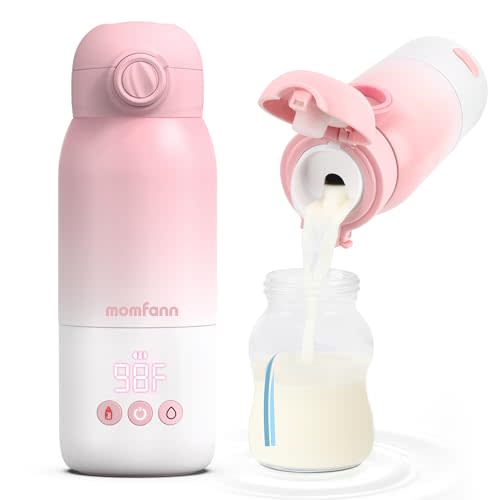 MOMFANN Portable Bottle Warmer for Travel, Dual Heating Modes for Breastmilk & Water, Portable Bottle Milk Warmer with Fast Heating & Long Battery Life, 12 Ounces Large Capacity (Pink)
