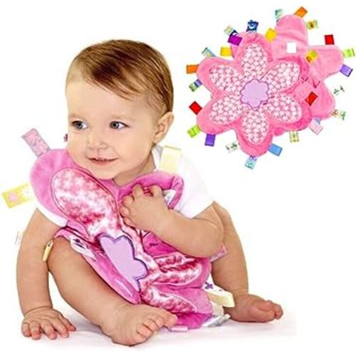 Colorful Baby Taggy Security Blanket Super Soft Appease Towel Cloth Toy Comfort Taggie Blankie with Satin Soothing Toy Pink Nursery Blanket,Best Shower Gift for Newborns Toddlers